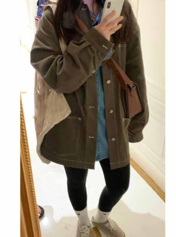 Trench Coat Autumn Army Green Top