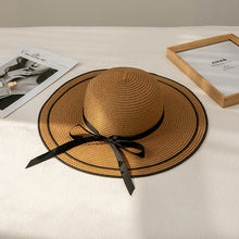 Load image into Gallery viewer, Big Brim Hand Braided Bow Ribbon Straw Hat Women
