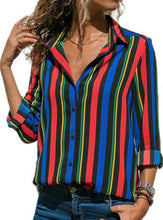 Load image into Gallery viewer, Striped Casual V-Neck Long Sleeve Chiffon Blouse Blouse
