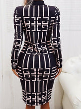Load image into Gallery viewer, Long Sleeve Oversized Commuter Geometric Plaid Slim Fit Dress
