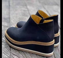 Load image into Gallery viewer, Fashion Artificial PU Solid Color Round Head Wedge Heel Zipper Boots
