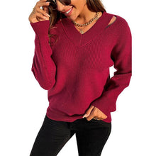 Load image into Gallery viewer, Ladies Autumn V-neck Solid Color Sweater
