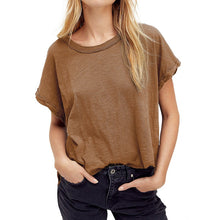 Load image into Gallery viewer, Women&#39;s Solid Round Neck Short Sleeve T-shirt

