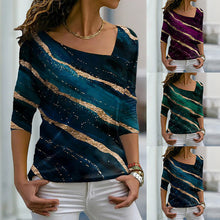 Load image into Gallery viewer, Women&#39;s Gradient Print V-neck Long-sleeved Loose T-shirt
