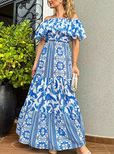 Load image into Gallery viewer, Women&#39;s Line Neck High Waist Boho Print Dress
