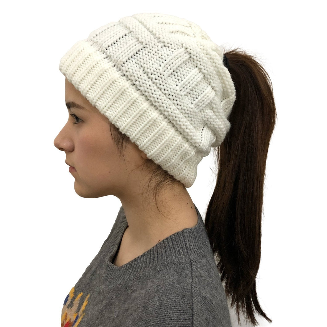 Winter Knnited Ponytail Hats For Women