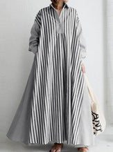 Load image into Gallery viewer, Casual Lapel Collar Long Sleeve Striped Pattern Patchwork Polyester Ankle-Length Shirt Dress
