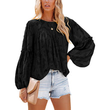 Load image into Gallery viewer, Chiffon Jacquard Floral Texture Lantern Sleeve Shirt
