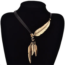 Load image into Gallery viewer, 3 Colors Black Rope Multilayer Feather Leaf Tassels Pendant Necklace
