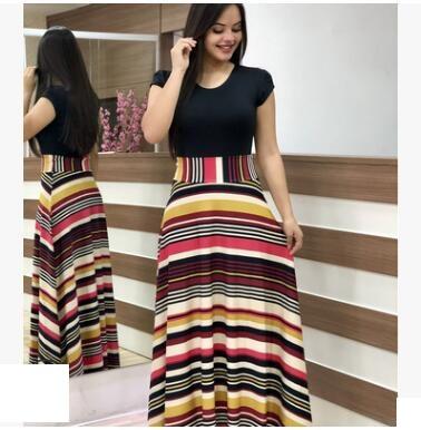 Flower print color matching dress long skirt