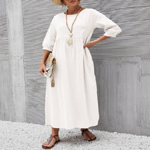 Load image into Gallery viewer, Causal Round Neck Lantern Sleeve Loose Pocket Dress
