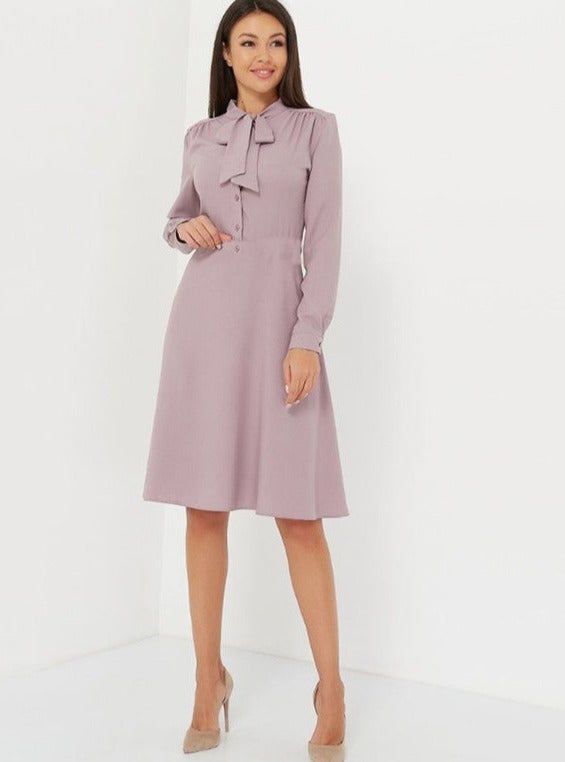 Long Sleeve Solid Color Knee-length Dress