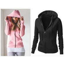 Load image into Gallery viewer, Solid Color Long-sleeved Hooded Women&#39;s Sweatshirt Jacket
