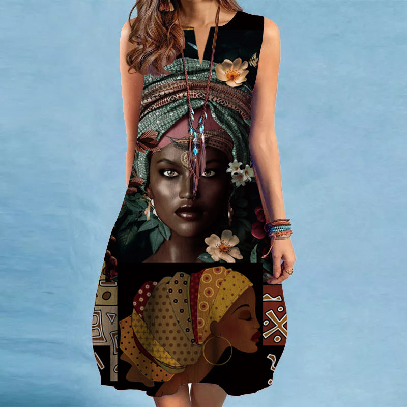 Medium Length Bohemian 3D Foreign Trade Printing Dress