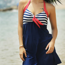 Load image into Gallery viewer, Patchwork Striped Halter Ladies Polyester One Piece Swimsuit
