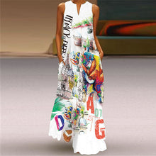 Load image into Gallery viewer, New Retro Print Long Dress V-neck Sleeveless Summer Sexy Dress With Pockets
