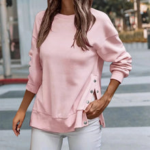 Load image into Gallery viewer, Fashion Cotton Solid Color Round Neck Buttoned Pullover Sweatshirt For Women
