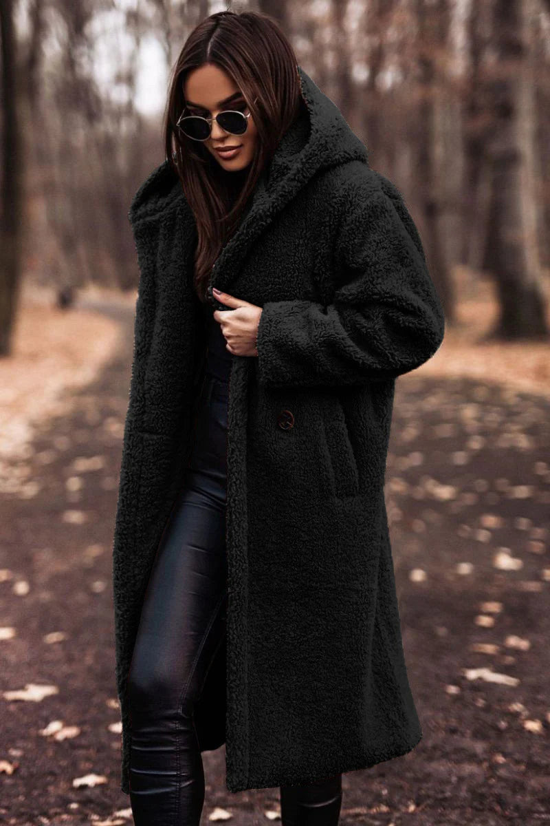 Fashion Long Clean Color Long Sleeve Woolen Women's Coat