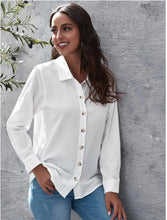 Load image into Gallery viewer, Casual Cotton Plain Shirt Collar Long Sleeve Ruffle Blouse
