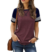 Load image into Gallery viewer, Polyester Patchwork Round Neck Short Sleeve T Shirt
