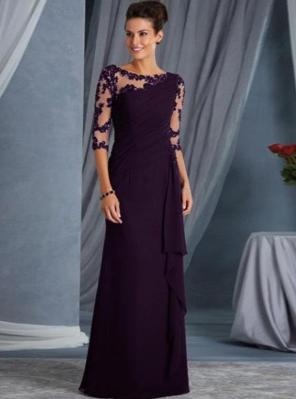 Elegant Round Neck Long Sleeve Plain Polyester Semi Dress