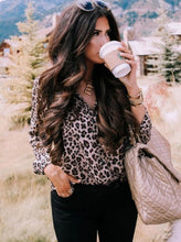 Load image into Gallery viewer, Fashion Polyester Leopard Shirt Collar Long Sleeve Button Blouse
