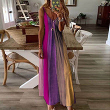 Load image into Gallery viewer, Classy A-line Spaghetti Strap Sleeveless Milk Fiber Rainbow Stripe Ruffle Maxi Summer Dress
