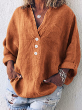 Load image into Gallery viewer, Casual Solid Color V-neck Long Sleeve Pullover Buttoned Blouse
