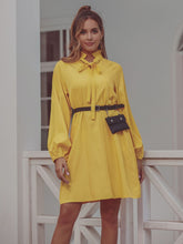 Load image into Gallery viewer, High Waist Lace Up Long Sleeve Sunset Yellow Knee Dress
