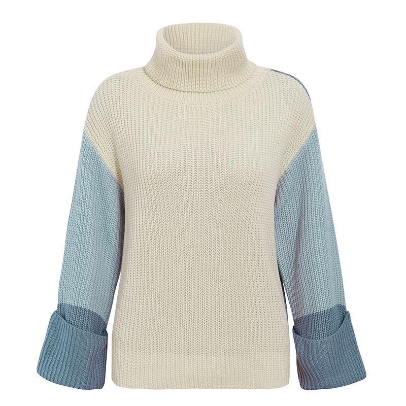 Office Lady Stitching Color Loose Sweater