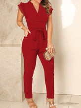 Load image into Gallery viewer, European And American Women&#39;s V-neck Pleated Fly-sleeve Jumpsuit
