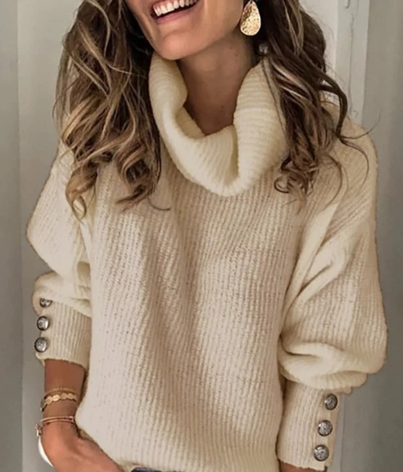Women's Lapel Pullover Knitted Cotton Blended Sweater