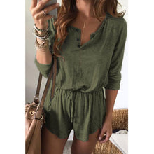 Load image into Gallery viewer, Button lace short sleeve solid color jumpsuit
