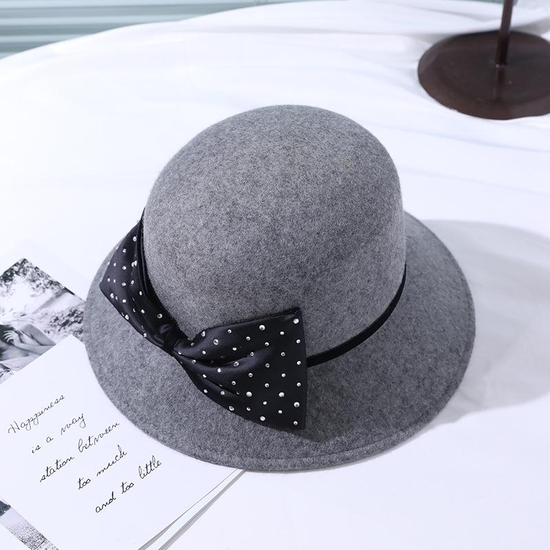Cute Wool Plain Color Bow Decor Bucket Hat