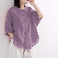 Load image into Gallery viewer, Women&#39;s Retro Literary Cotton And Linen Shirt Lantern Sleeve Top Loose
