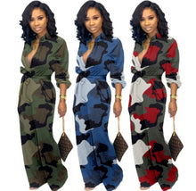 Load image into Gallery viewer, European and American Women&#39;s Wide Leg Pants Camouflage Jumpsuit
