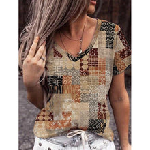 Load image into Gallery viewer, Fashion V-Neck Geometric Print Plus Size Short Sleeve T-Shirt
