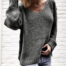 Load image into Gallery viewer, Casual V-neck Solid Color Loose Sweater

