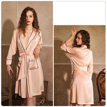 Load image into Gallery viewer, Imitation Silk Private Room Mid-length Nightgown Bathrobe Set
