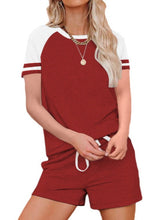 Load image into Gallery viewer, Round Neck Contrast Color Short-sleeved Tshirt Shorts Home Sports Suit
