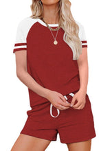 Load image into Gallery viewer, Round Neck Contrast Color Short-sleeved Tshirt Shorts Home Sports Suit
