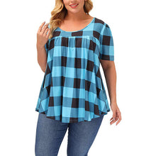 Load image into Gallery viewer, Women&#39;s Short Sleeve Round Neck Loose Plaid Printed T-Shirt
