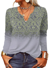 Charger l&#39;image dans la galerie, Loose Long Sleeve Floral V-Neck Ladies T-Shirt
