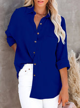 Load image into Gallery viewer, Simple Long-sleeved V-neck Button Ladies Cotton And Linen Shirt
