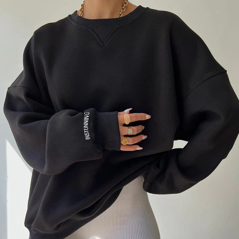 Women's Casual Polyester Loose And Versatile Pullover Sweatshirt