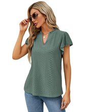 Load image into Gallery viewer, Jacquard V-neck Pile Sleeve Short Sleeve T-Shirt Blouse
