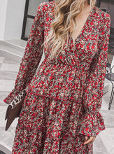 Load image into Gallery viewer, V-neck Puff Sleeve Floral Long-sleeve Dress

