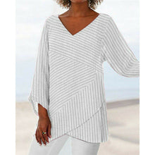 Load image into Gallery viewer, V-neck Cross Stripes Ladies Long Sleeve Top
