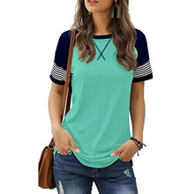Load image into Gallery viewer, Polyester Patchwork Round Neck Short Sleeve T Shirt
