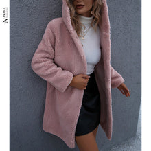 Load image into Gallery viewer, Women&#39;s Hooded Mid-length Lamb Coat
